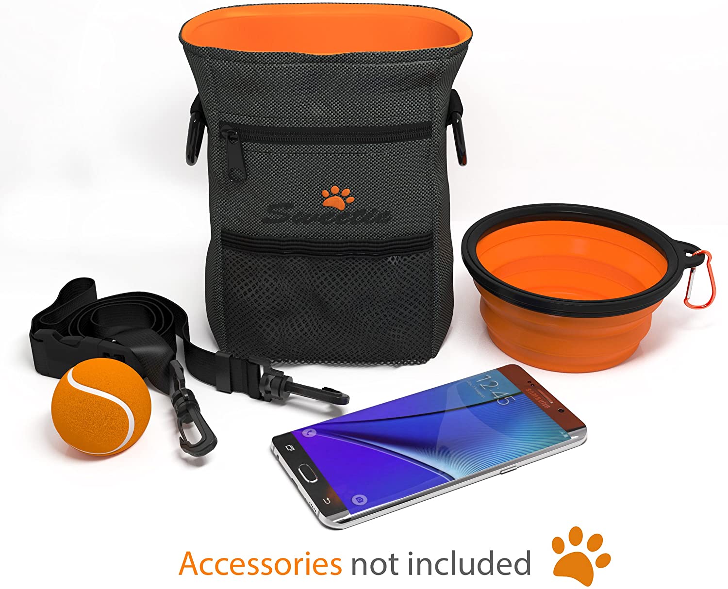  Bolsa de chucherías para el perro con estuche para bolsas de excrementos y cuenco de viaje para agua y comida, incluye clicker, bolsa de entrenamiento con dispensador de bolsitas, cinturón ajustable 