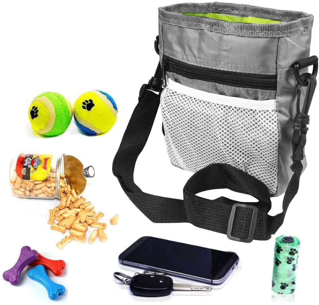  Bolsa de Entrenamiento para Perros, Réglable Amovible Ceinture Bandoulière Portable Taille Sac Pour Chien Pochette Marche Poche Avec Merde Sac Titulaire Pour Porter Des Jouets et Friandises (Negro) 