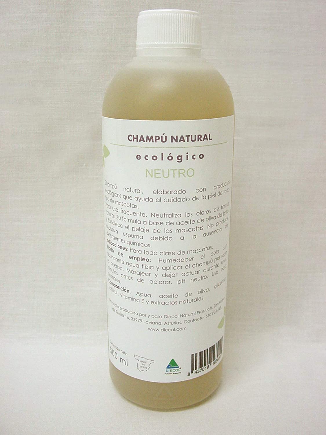  BOTE CHAMPU PARA MASCOTAS ECOLOGICO NATURAL HECHO EN ESPAÑA 500ML NEUTRO 