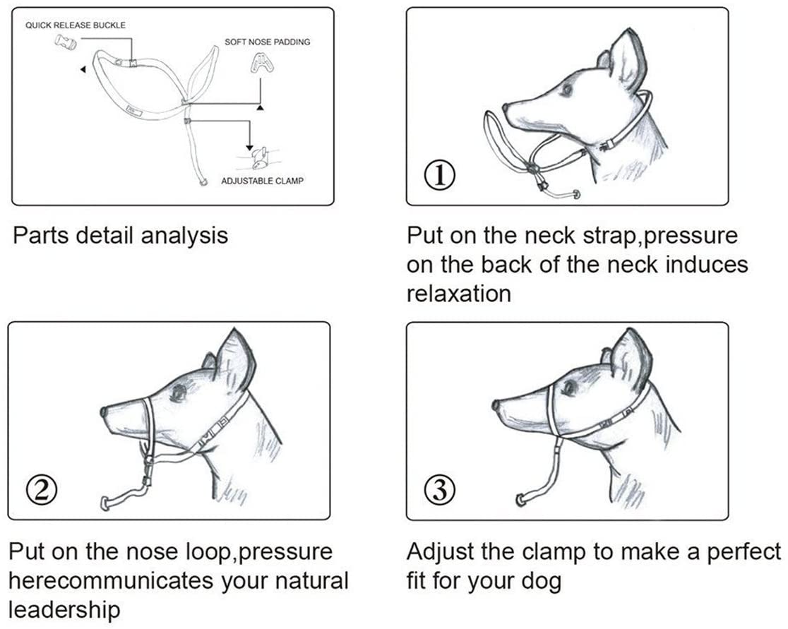  Bozal con correa de nylon ajustable, resistente, cómoda ideal para adiestramiento de perros 