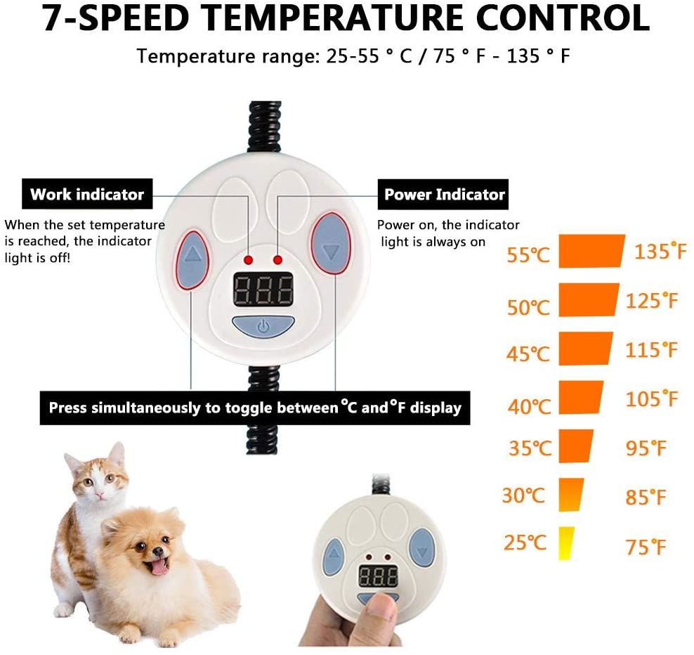  Brillie El Gato del Perro Mascota del Cojín De Calefacción Eléctrico Placa Térmica Impermeable Mat Calentamiento Ajustable con Chew Resistente Cable De Acero De 24" X 18" 