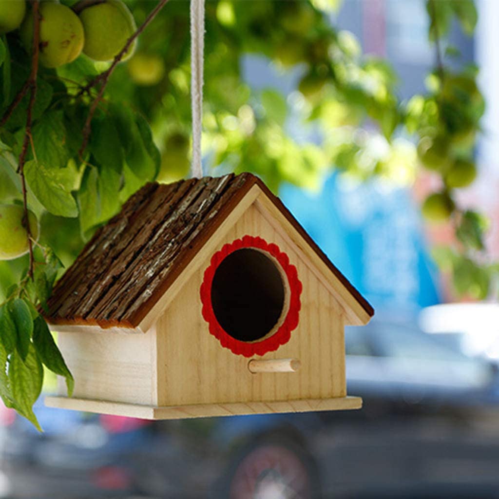  Buleerouy - Casita para pájaros de madera de pájaro, para colgar en el exterior, natural y decorativo 