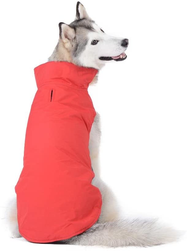  Bwiv Abrigos para Perros de Invierno Chaqueta Impermeable Forrado de Polar con Apertura para Correa Rojo 4XL 