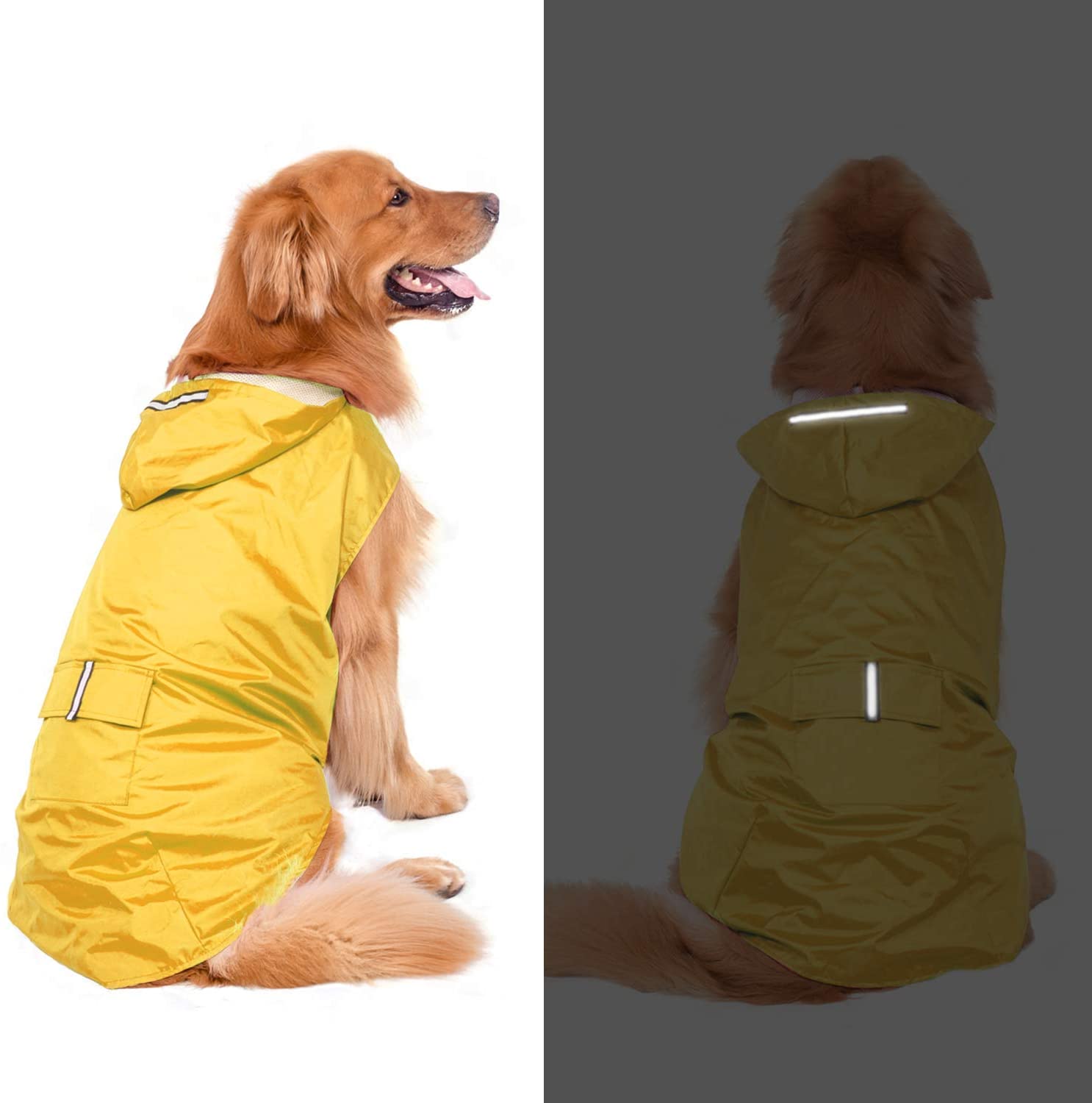  Bwiv Chupasquero Perro Impermeables Perros Grandes Medianos con Capucha Ajustable Collar Agujero Banda Reflectante Ultra-Light Transpirable Talla 3XL Amarillo 