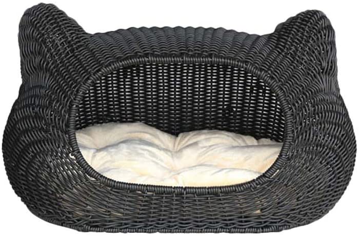  Cama para mascotas Casa de mascotas de ratán hecha a mano Caseta de gato Perrera Extraíble y lavable Pequeño perro Mordedura Estaciones Nido Mano de obra exquisita Nido de mascotas ( Color : B ) 