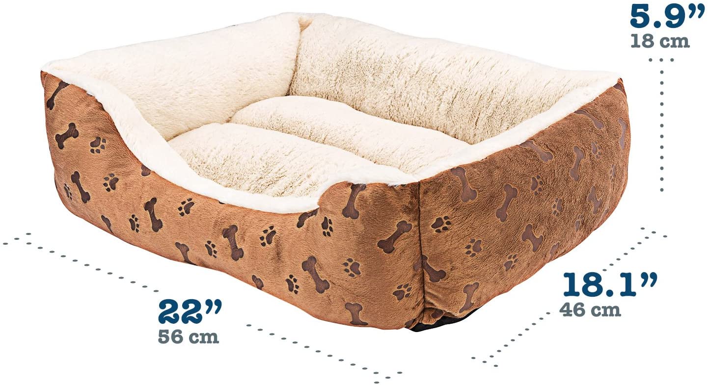  Cama Perro Mediano Lavable - Colchon Perro Mediano - Colchonetas Para Perros - Cojin Perro Mediano - Cama Para Mascotas - Camas Para Perros Medianos Lavables - Huella Perro - Dog Bed Medium 56x46x15cm 