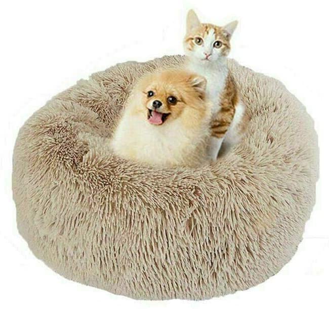  Cama redonda para mascotas de otoño e invierno, Premium Plush Ortopédico Memory Foam Impermeable Camas para perros Lavable a máquina Relleno suave acolchado suave para gatos o perros pequeños 