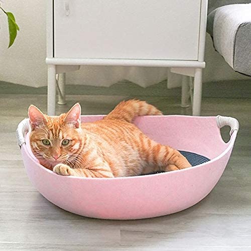  Casa De Camas De Gato con Tapete Fresco Tela De Fieltro Canasta para Dormir para Perros Cómodo Transpirable Gatito Gracioso Cachorro Rosa 