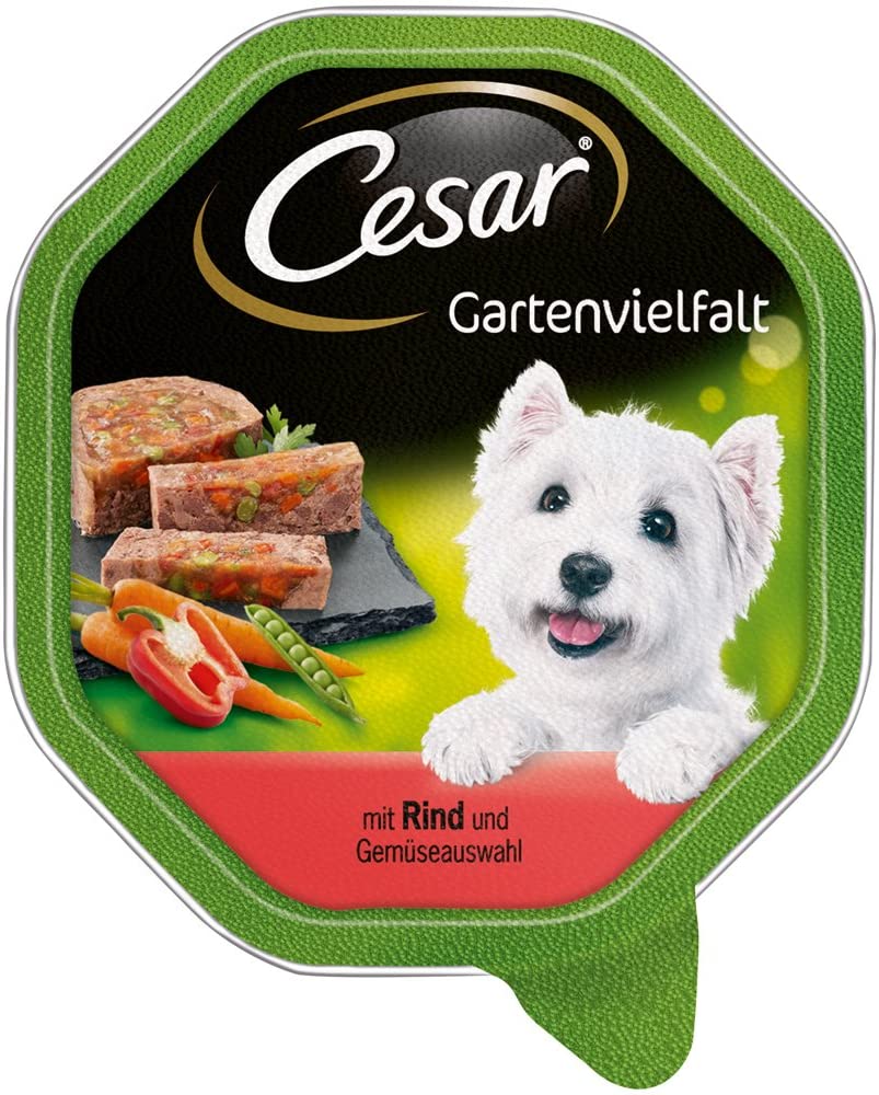  César - Alimentos húmedos para Perros, Variedad de jardín, Carne de res y verduras, 7 paquetes, (7 x 2 tazones x 150 g) 