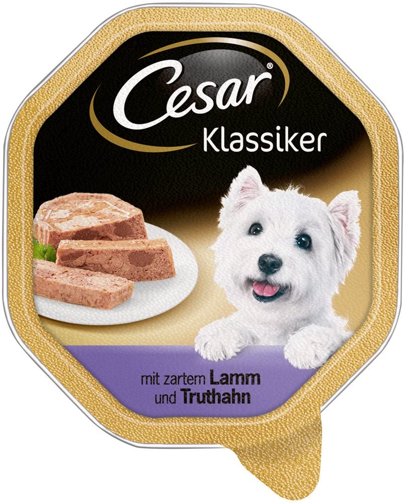  Cesar Comida para Perros húmeda de Cordero y Pavo, Pack de 7 Unidades, 150 g y 2 Cuencos 