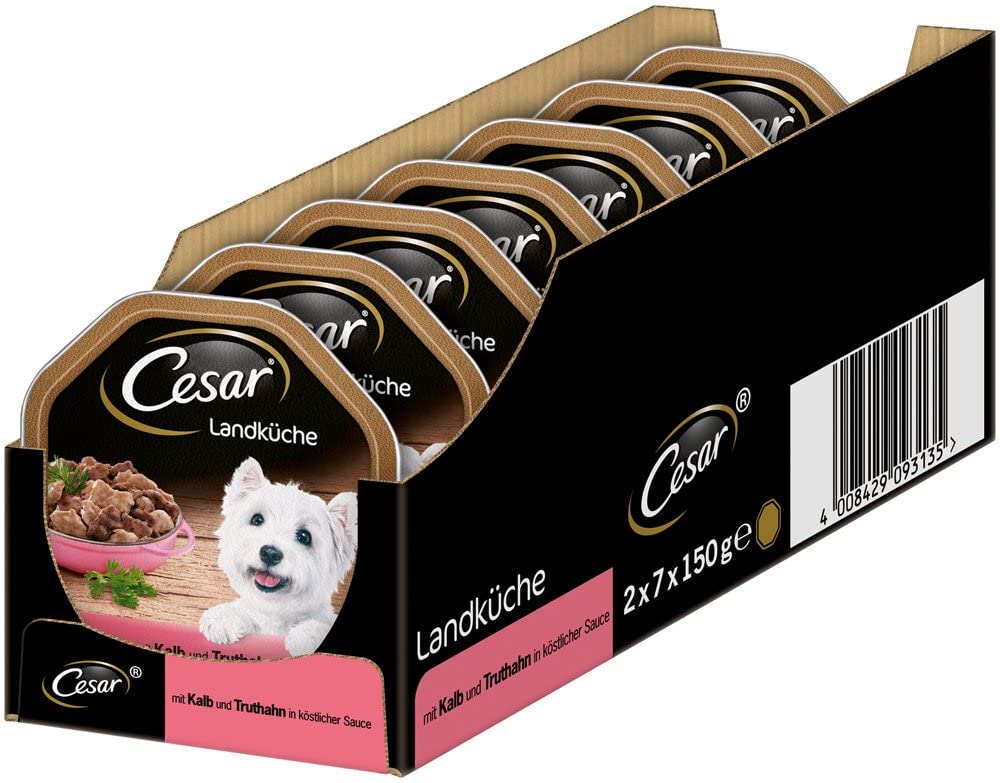  Cesar Comida para Perros, pienso húmedo de Pavo y Ternera a la Manera Tradicional, Pack de 7 Unidades (Cada Unidad con 2 tarrinas de 150 g) 