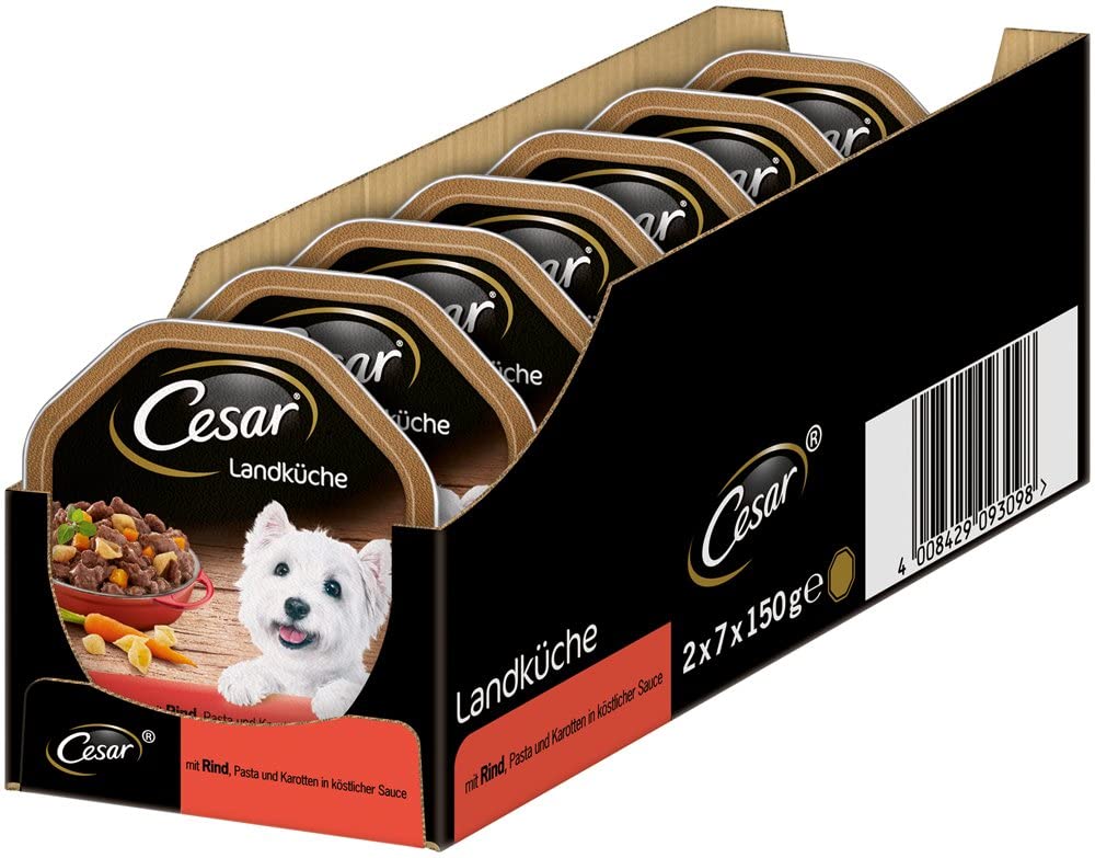  Cesar Comida para Perros, pienso húmedo de Pavo y Ternera a la Manera Tradicional, Pack de 7 Unidades (Cada Unidad con 2 tarrinas de 150 g) 