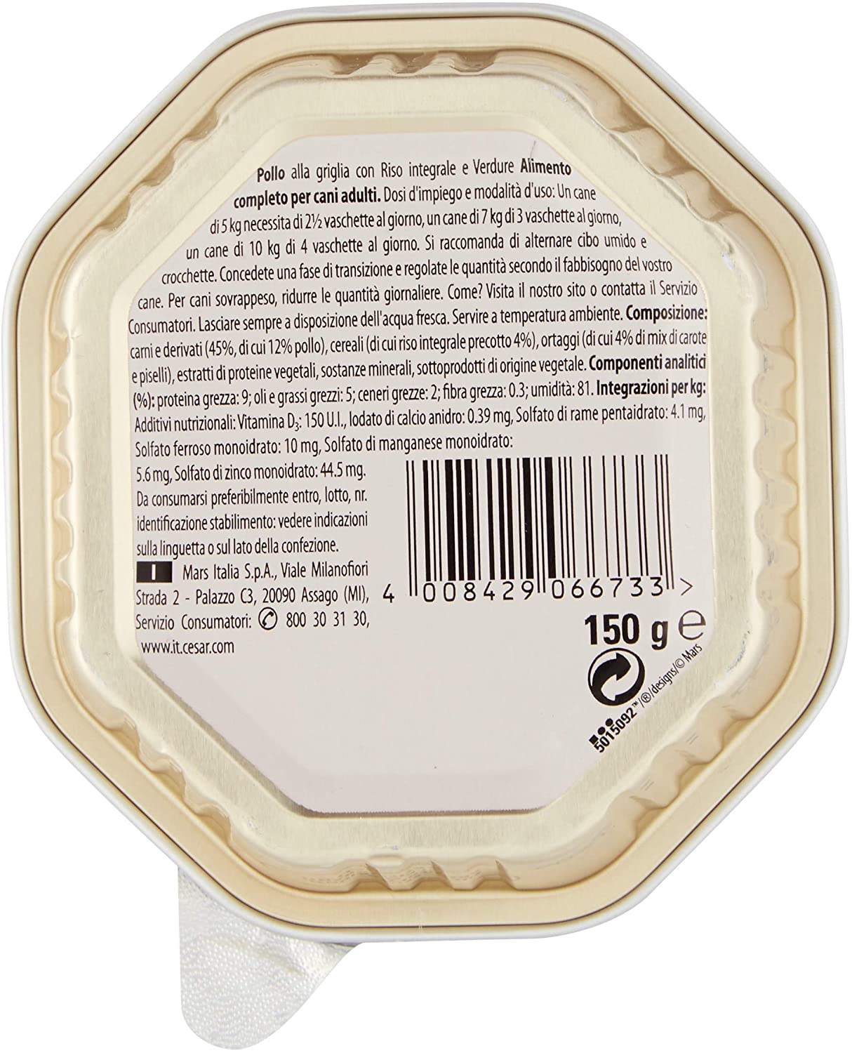  Cesar elección del Chef Pollo A La Rejilla con arroz Integral y Verduras 150 G – Comida para Perros – Pack de 14 Unidades 