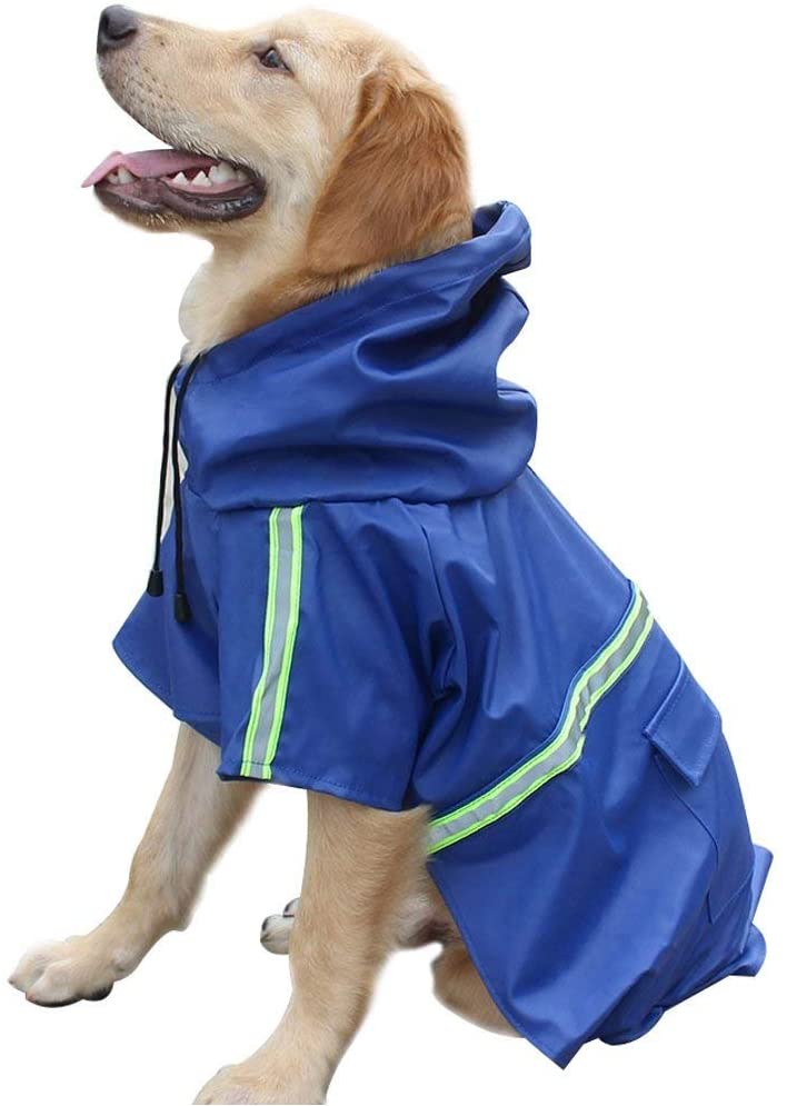  Chubasquero para perro grande ajustable a prueba de agua, ropa ligera para mascotas, poncho con tira reflectante (azul oscuro, L) 