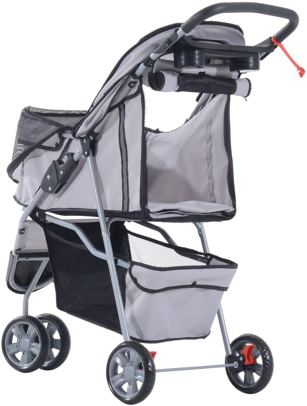  Cochecito Plegable Mascotas 75x45x97cm Perro Gato Carrito Ruedas Giran 360º Gris 