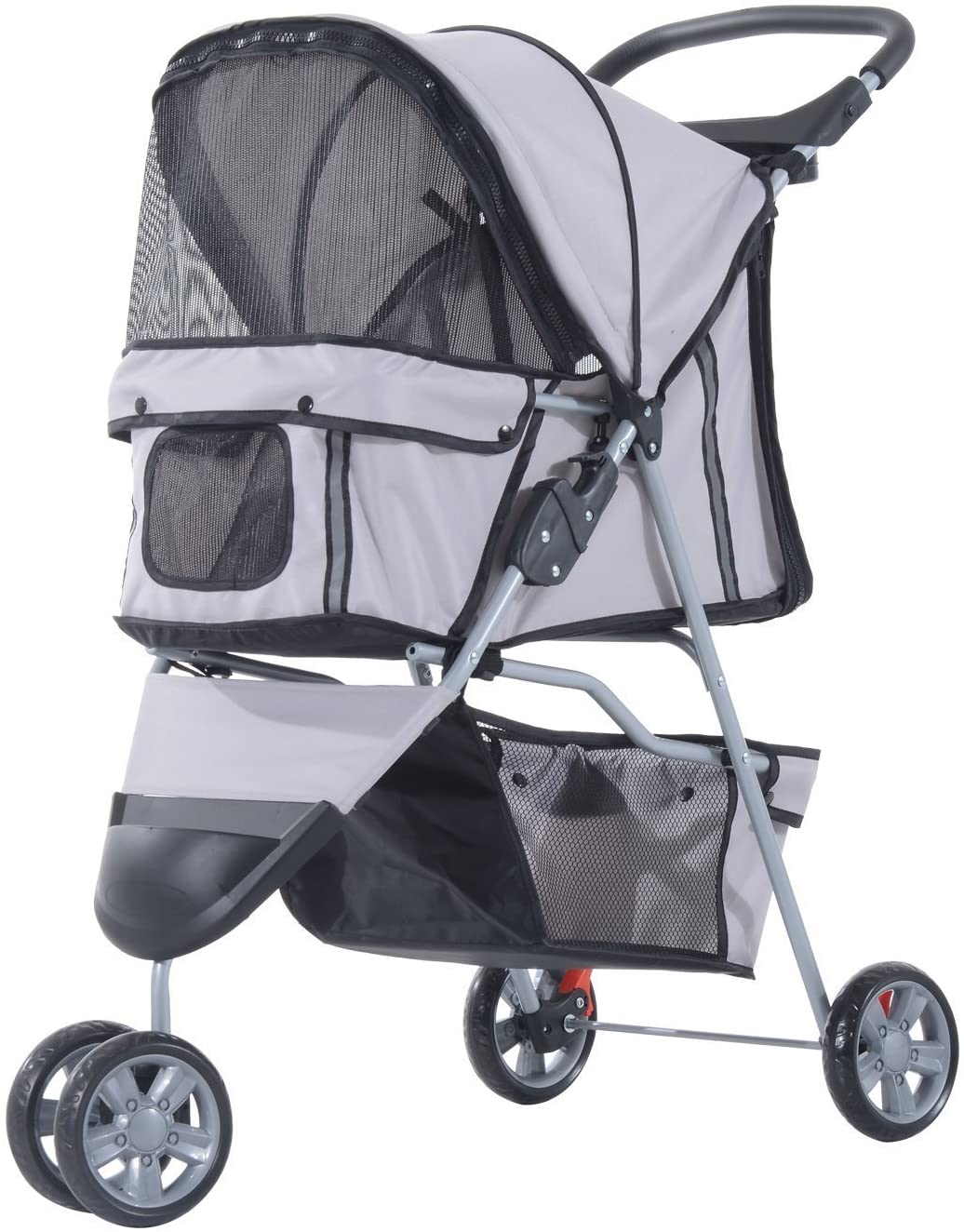  Cochecito Plegable Mascotas 75x45x97cm Perro Gato Carrito Ruedas Giran 360º Gris 