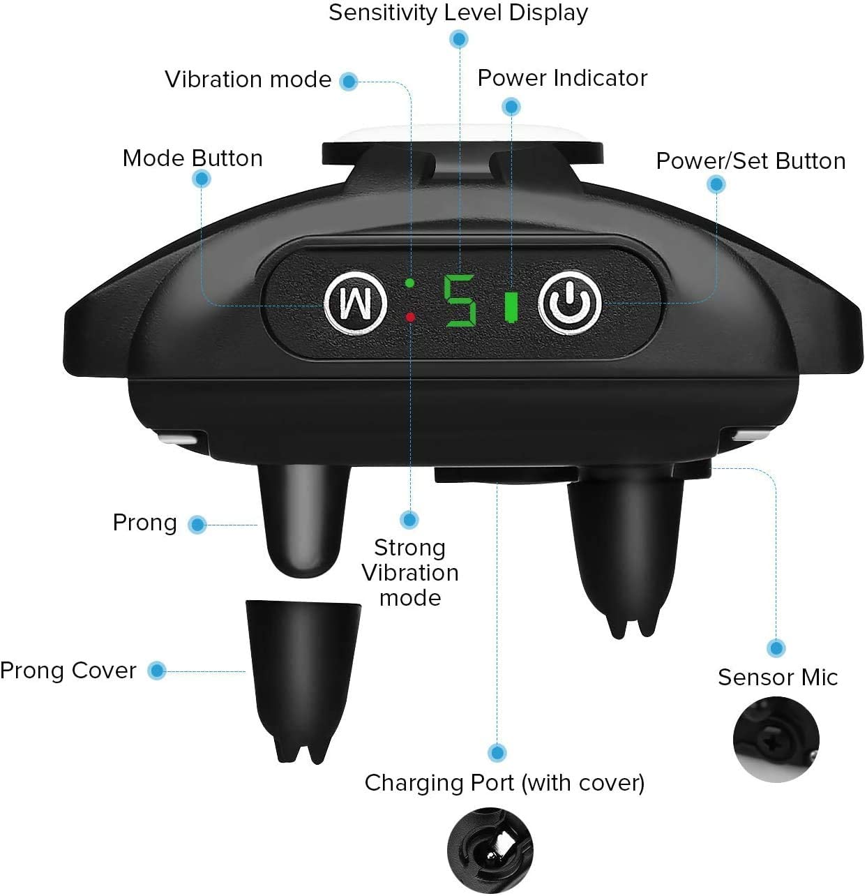  Collar Antiladridos para Perros, Automático Collar Adiestramiento con Ajustable Vibración sin Descarga Eléctrica, 5 Niveles de Sensibilidad, Impermeable y Recargable, para perros de diferentes tamaños 