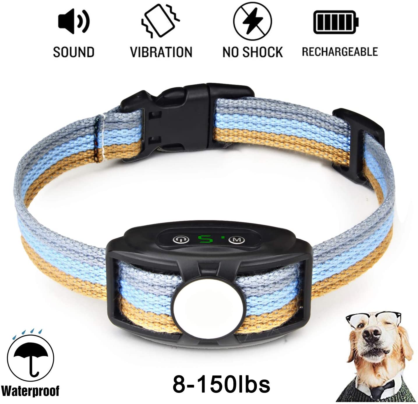  Collar Antiladridos para Perros, Automático Collar Adiestramiento con Ajustable Vibración sin Descarga Eléctrica, 5 Niveles de Sensibilidad, Impermeable y Recargable, para perros de diferentes tamaños 