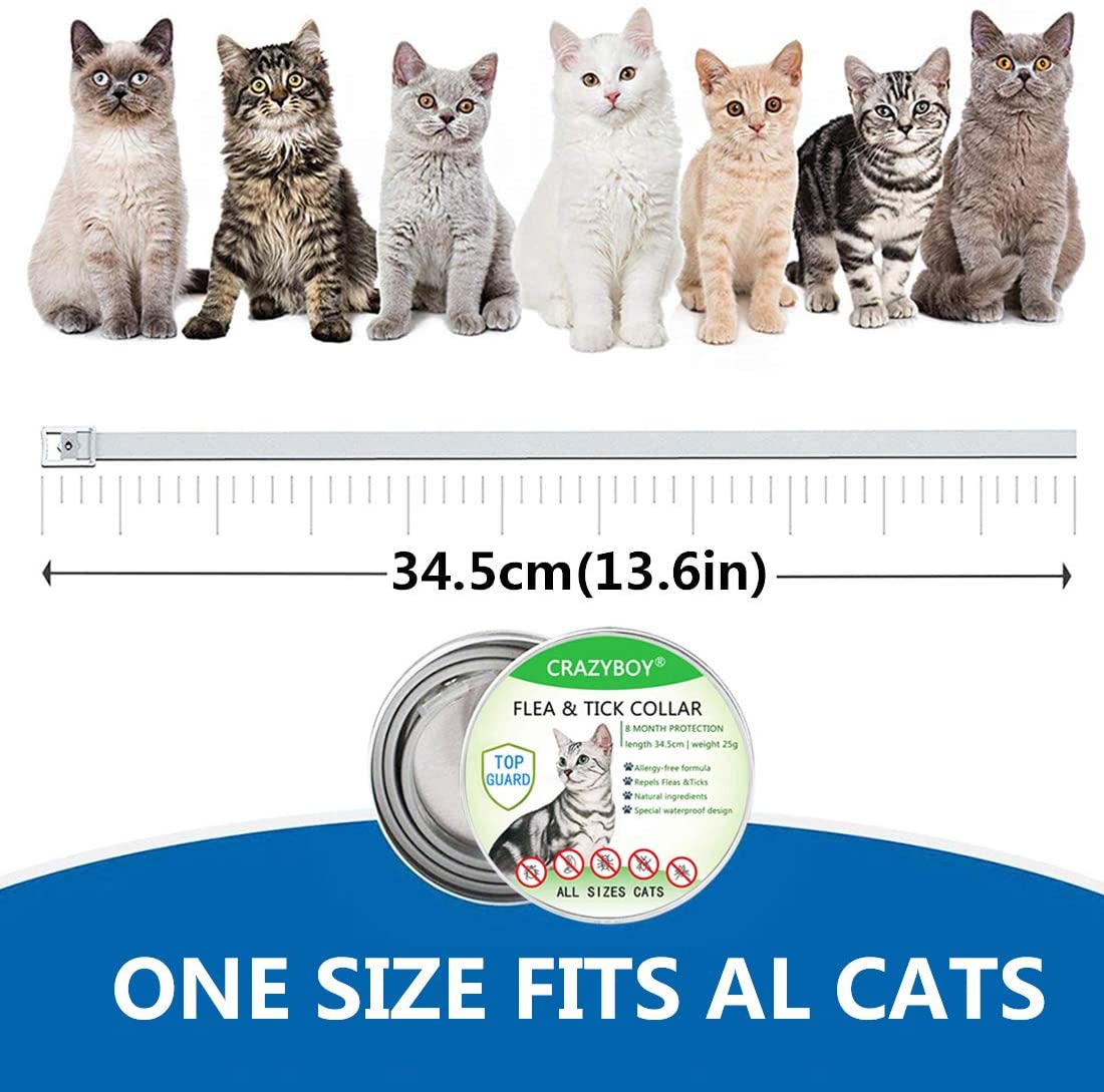  Collar Antiparasitario para Gatos, Protección de 8 Meses, Antialérgico, Ajustable y Resistente al Agua para Pequeña Medio Grande Gatos (35cm) 