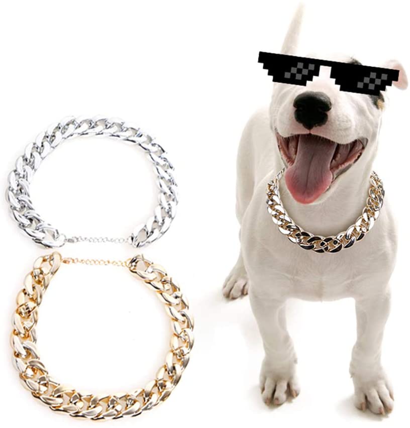  Collar de cadena antideslizante perro, collar cadena cubana, collar de perro perro de la cadena de la cadena collar de oro de moda del perro, para el entrenamiento del perro, el uso diario,Plata 