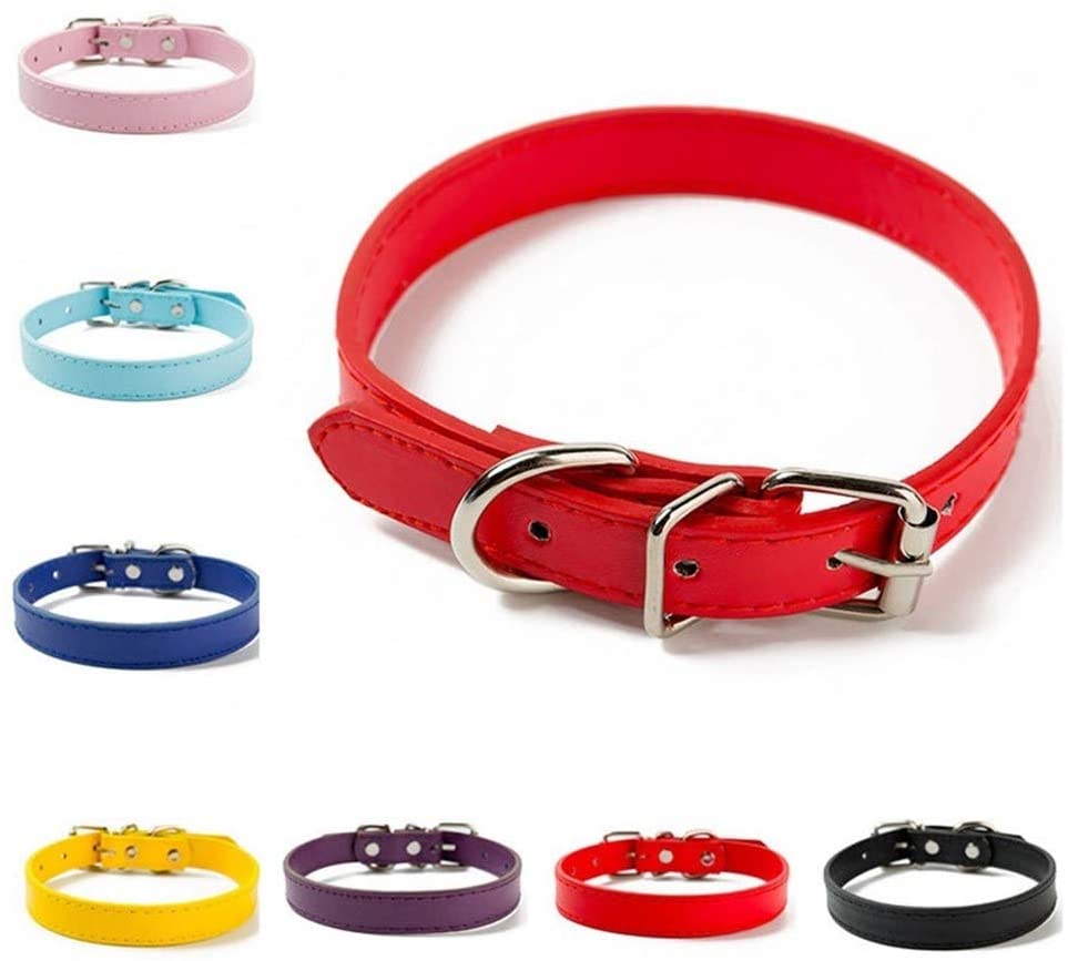  Collar de Perro de Cuero PU Perrito del Animal doméstico Collar Pura Simple Ajustable Collar de Perro de Color for el Gato Perros pequeños Chihuahua Yorkshire Terrier XS S M L XL 