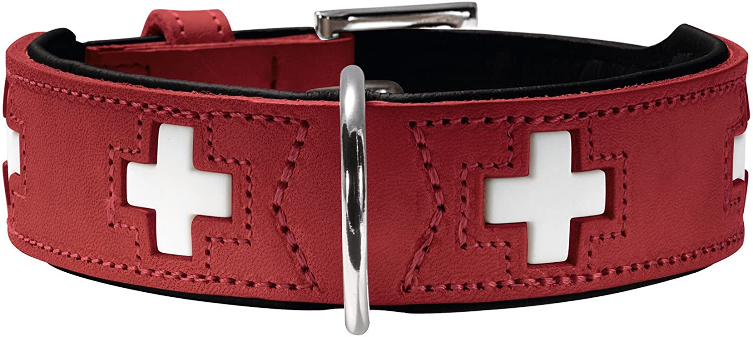  Collar de perro HUNTER Suiza, cuero, 42, rojo / negro 