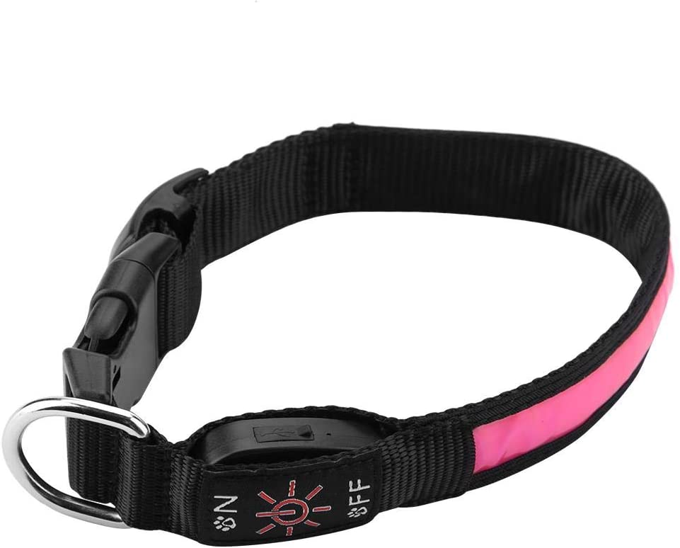  Collar Seguro para Mascotas Cuello Suave Ajustable USB Recargable LED Luminoso Noche De Seguridad Perros Anillo De Cuello para Cachorros Perros Pequeños, Medianos, Grandes(Rosa S) 