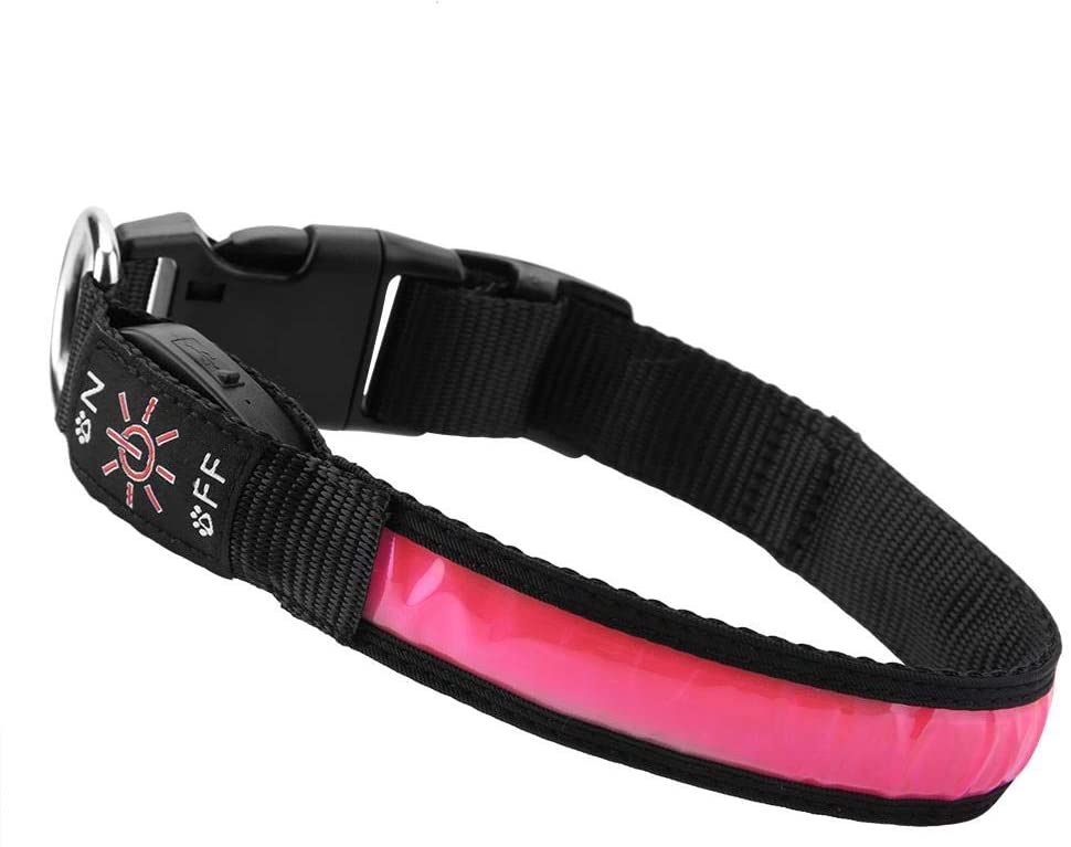  Collar Seguro para Mascotas Cuello Suave Ajustable USB Recargable LED Luminoso Noche De Seguridad Perros Anillo De Cuello para Cachorros Perros Pequeños, Medianos, Grandes(Rosa S) 