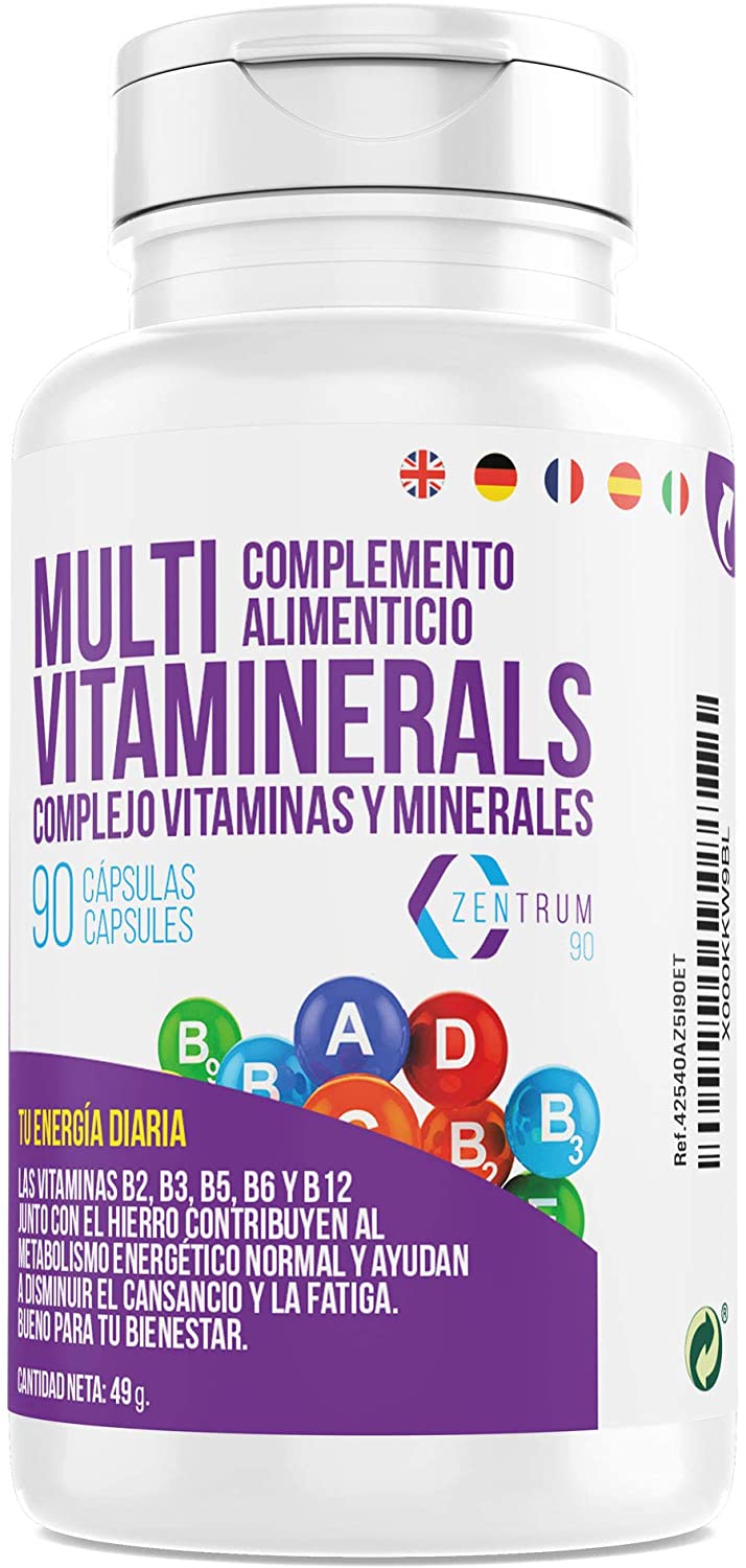  Complejo vitamínico con minerales, vitamina C, vitaminas B2, B3, B5, B6 y B12 y hierro - Multivitamínico para combatir el cansancio, la fatiga y aumentar el bienestar de tu cuerpo (90 cápsulas) 