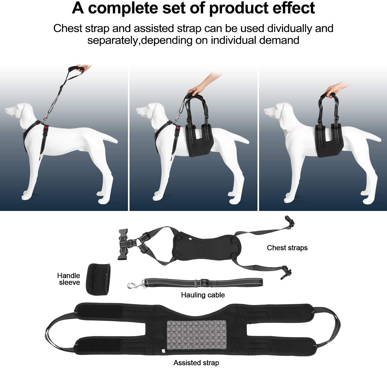  Conjunto de arnés de Soporte para Perros,Perro elevación Soporte arnés canino Ayuda rehabilitación arnés para Perros con Patas traseras débiles,Correa asistida y Cable de Transporte,XL 