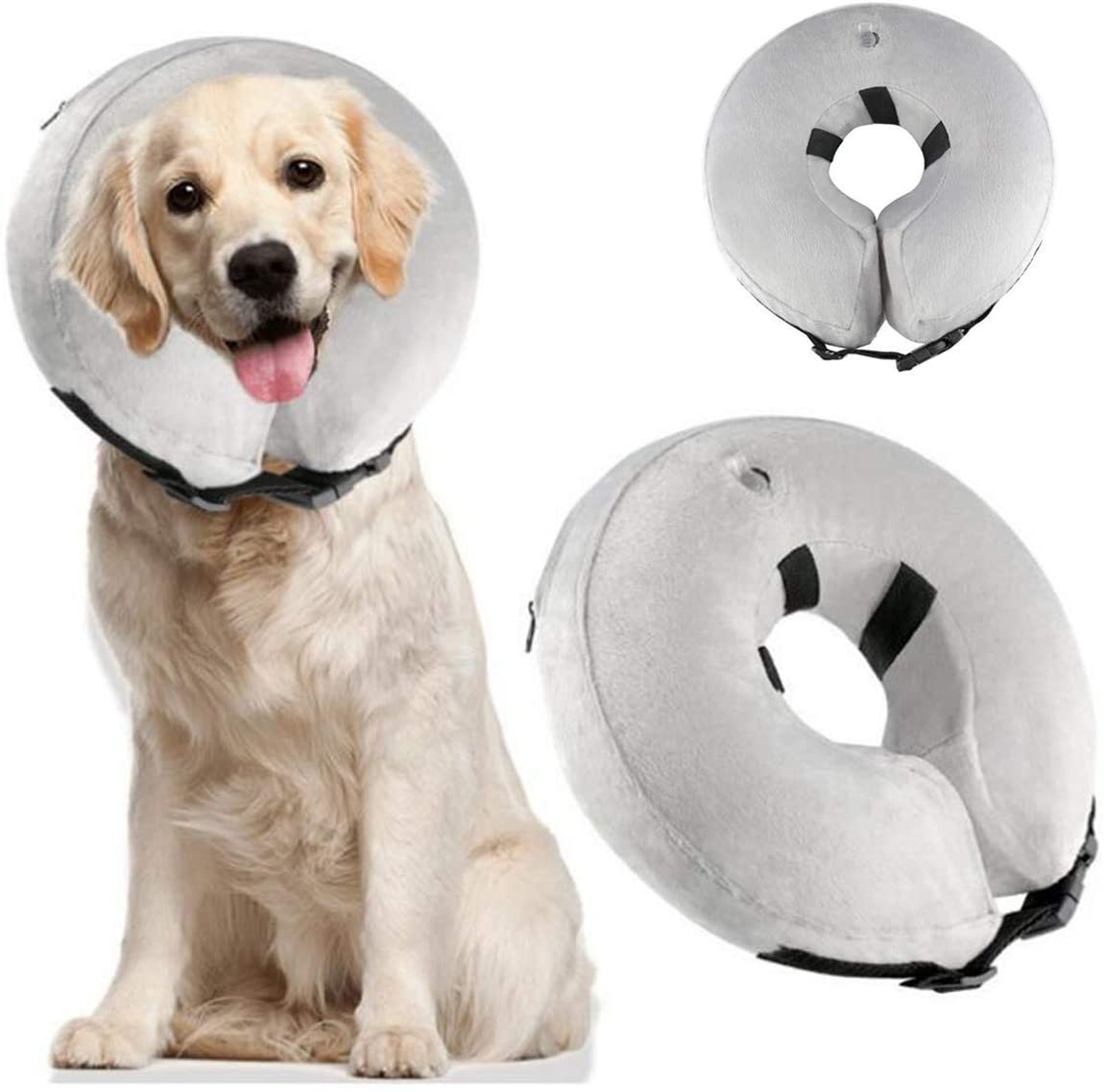  Cuello protector hinchable para perros y gatos. De tacto suave y con hebilla ajustable. Ideal para la recuperación tras una cirugía, o para curar heridas. No bloquea la visión 