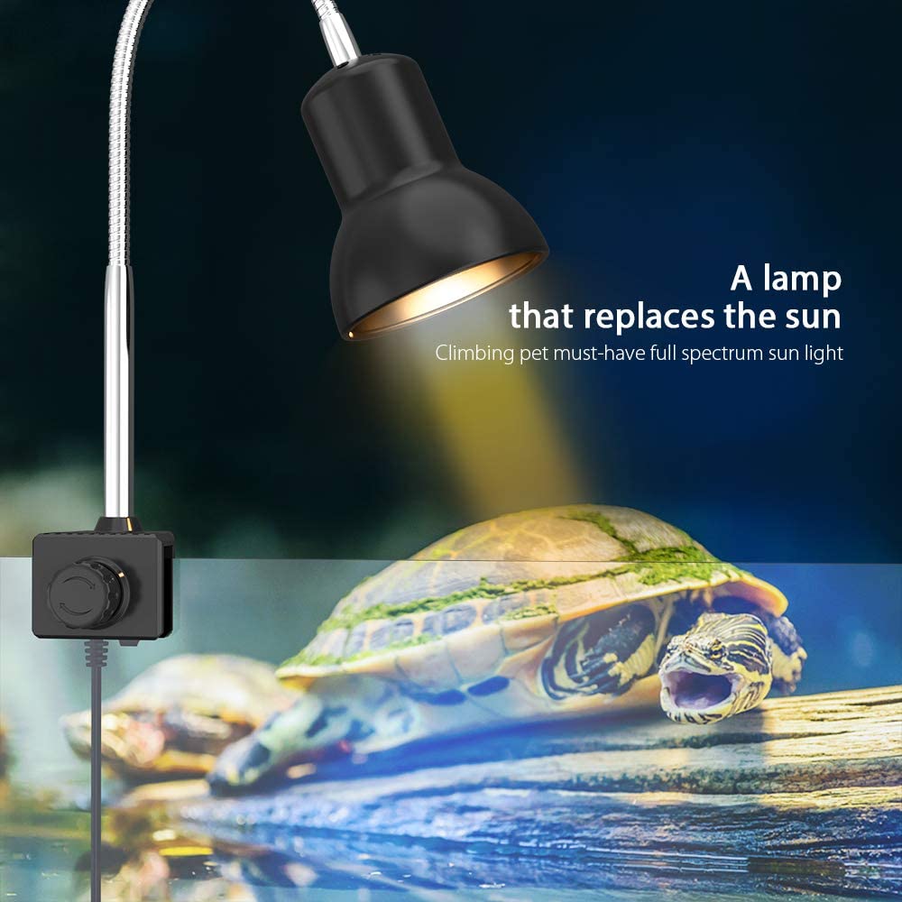  DADYPET Lámpara para Tortuga, UVA UVB，Dos Basking Iluminación de Calor de 25W, Pinza giratoria de 360 Grados y Fuente de alimentación Reptiles Acuario de Tortuga Lagarto 