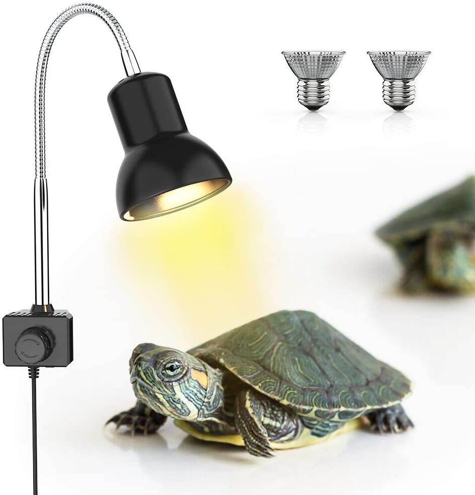  DADYPET Lámpara para Tortuga, UVA UVB，Dos Basking Iluminación de Calor de 25W, Pinza giratoria de 360 Grados y Fuente de alimentación Reptiles Acuario de Tortuga Lagarto 