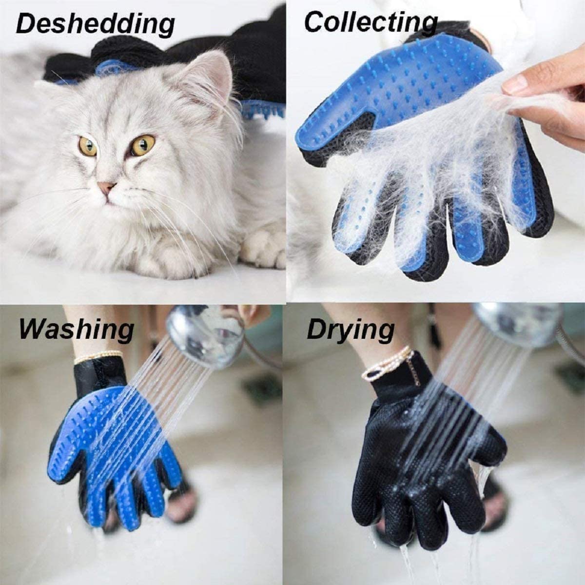  DAOXU Guantes Masaje para Mascotas Perros Gatos-Guante Suave para Cepillado y Eliminación de Pelo - Guantes Eficientes para la Eliminación de Pelo Suelto Mascotas con Pelo Largo y Corto (Azul) 