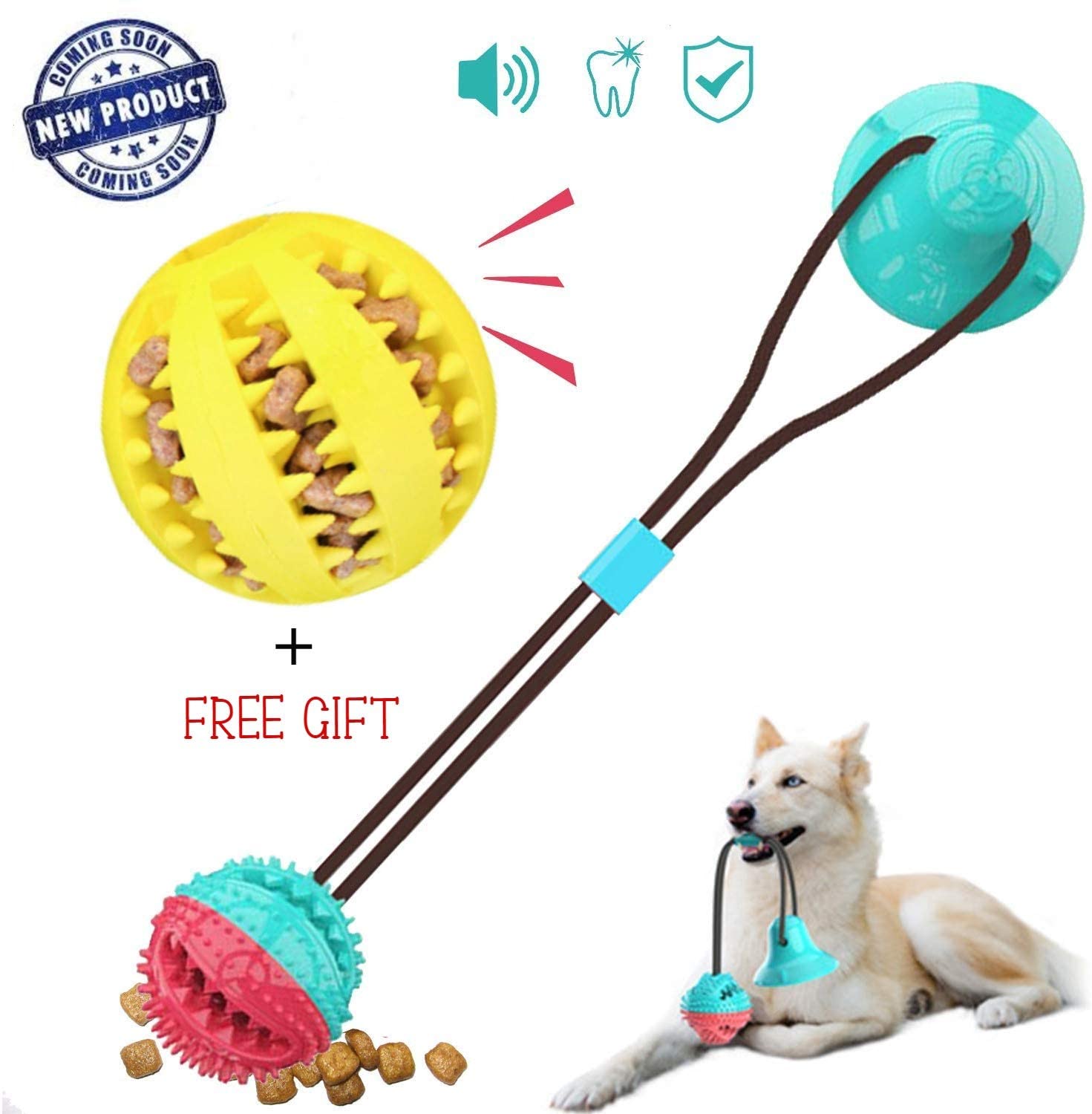  Dapo Juguete Perro Multifuncional, Juguete para Perros y Mascotas para morder ecológico, Juguete Ventosa, Training Pet, Bite Toy Pet (2 Productos, Tirador + Pelota) (Blanco) 