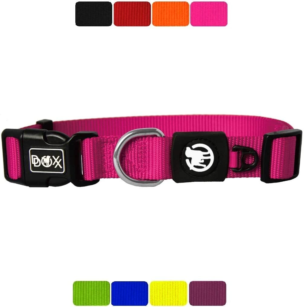  DDOXX Collar Perro Nylon, Ajustable | Diferentes Colores & Tamaños | para Perros Pequeño, Mediano y Grande | Collares Accesorios Gato Cachorro | Rosado Pink, L 