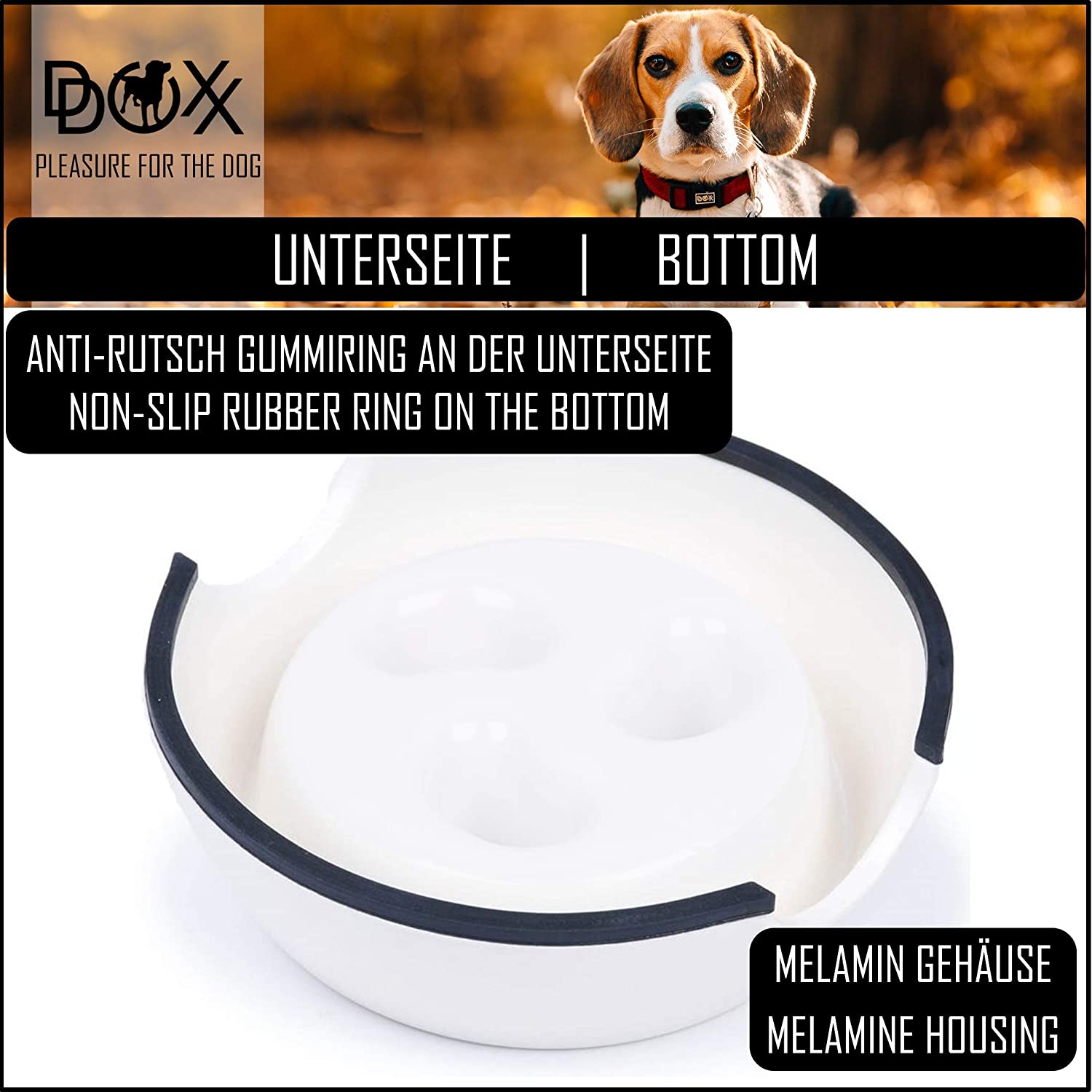  DDOXX Comedero Antivoracidad Perro, Antideslizante Tamaños | para Perros Pequeño, Mediano y Grande | Bol Accesorios Melamina Gato Cachorro | Blanco, 600 ml 