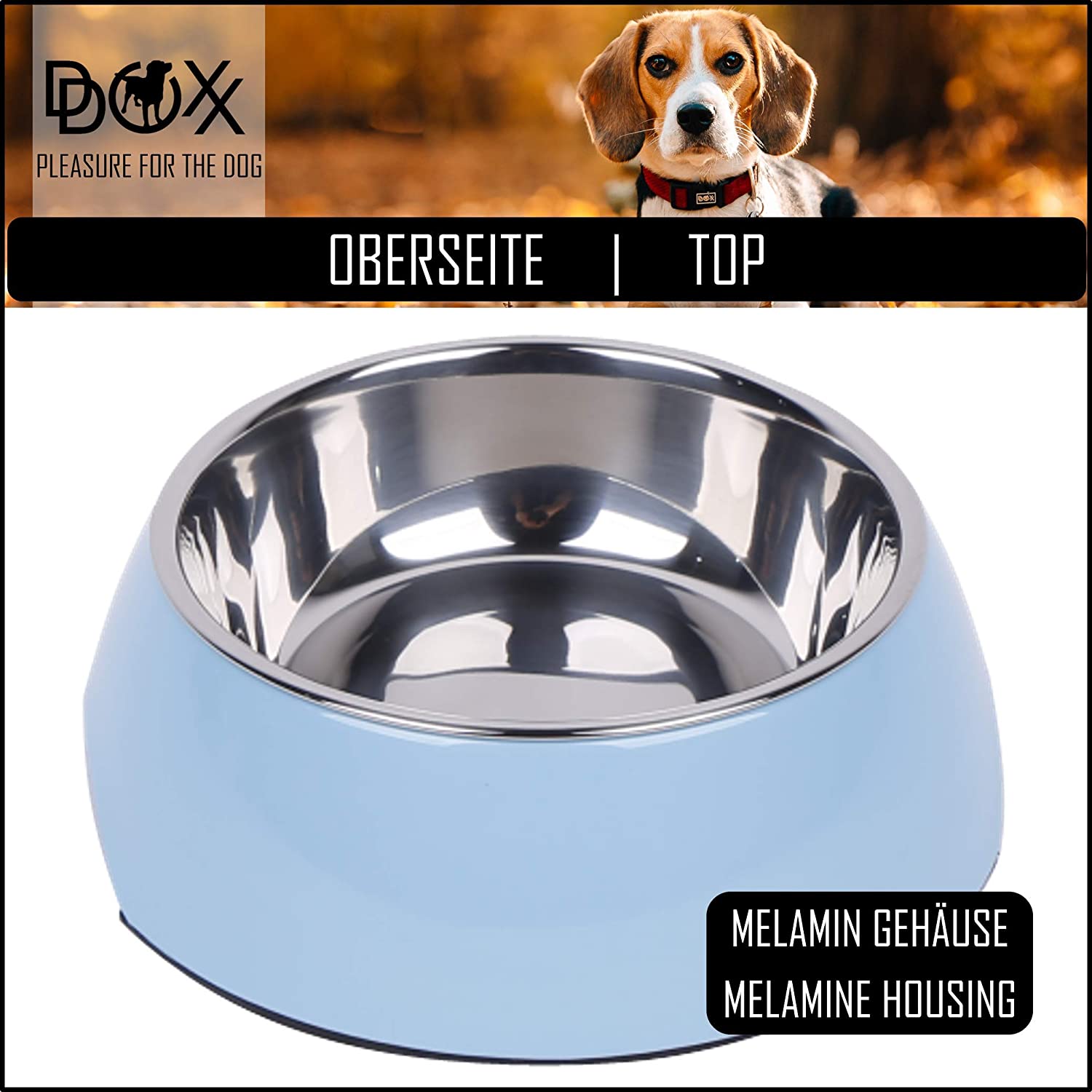  DDOXX Comedero Perro, Antideslizante Tamaños | para Perros Pequeño, Mediano y Grande | Bol Accesorios Acero INOX-Idable Melamina Gato Cachorro | Azul, 160 ml 