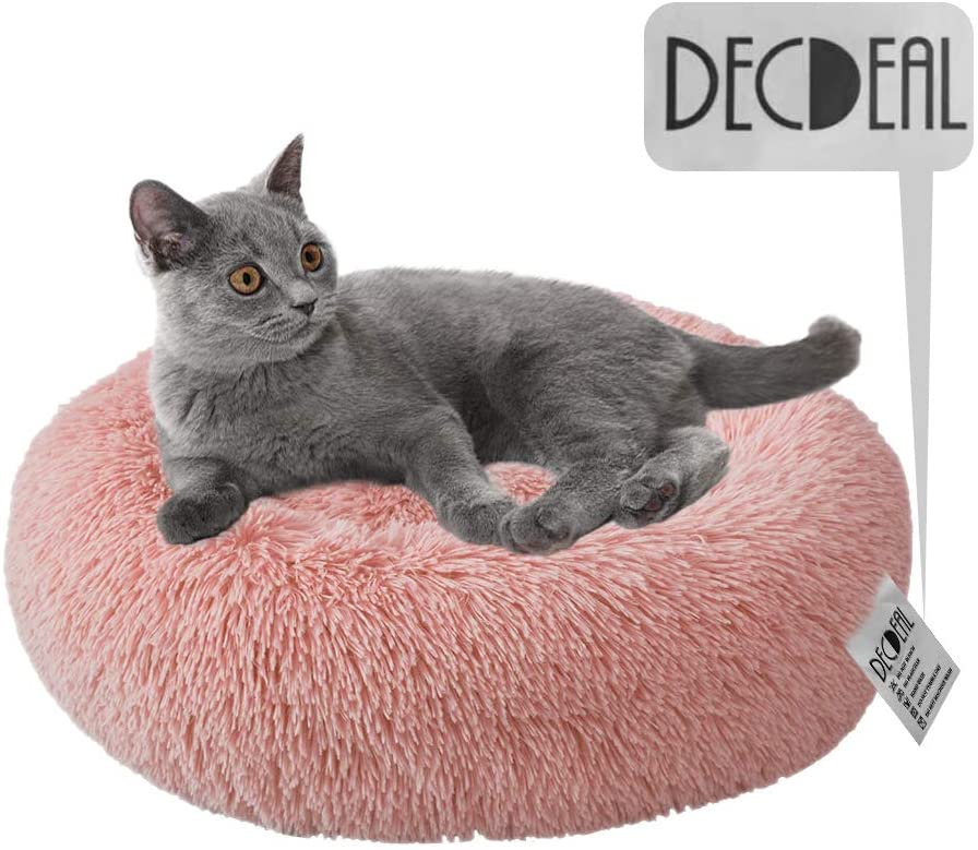  Decdeal Cama de Gato Donut Cama de Mascotas Perros Redonda Cómodo Suave Corto Nido de Donut con una Bola de Sisal para Animales Domésticos Cachorros para Dormir Descansar Invierno 