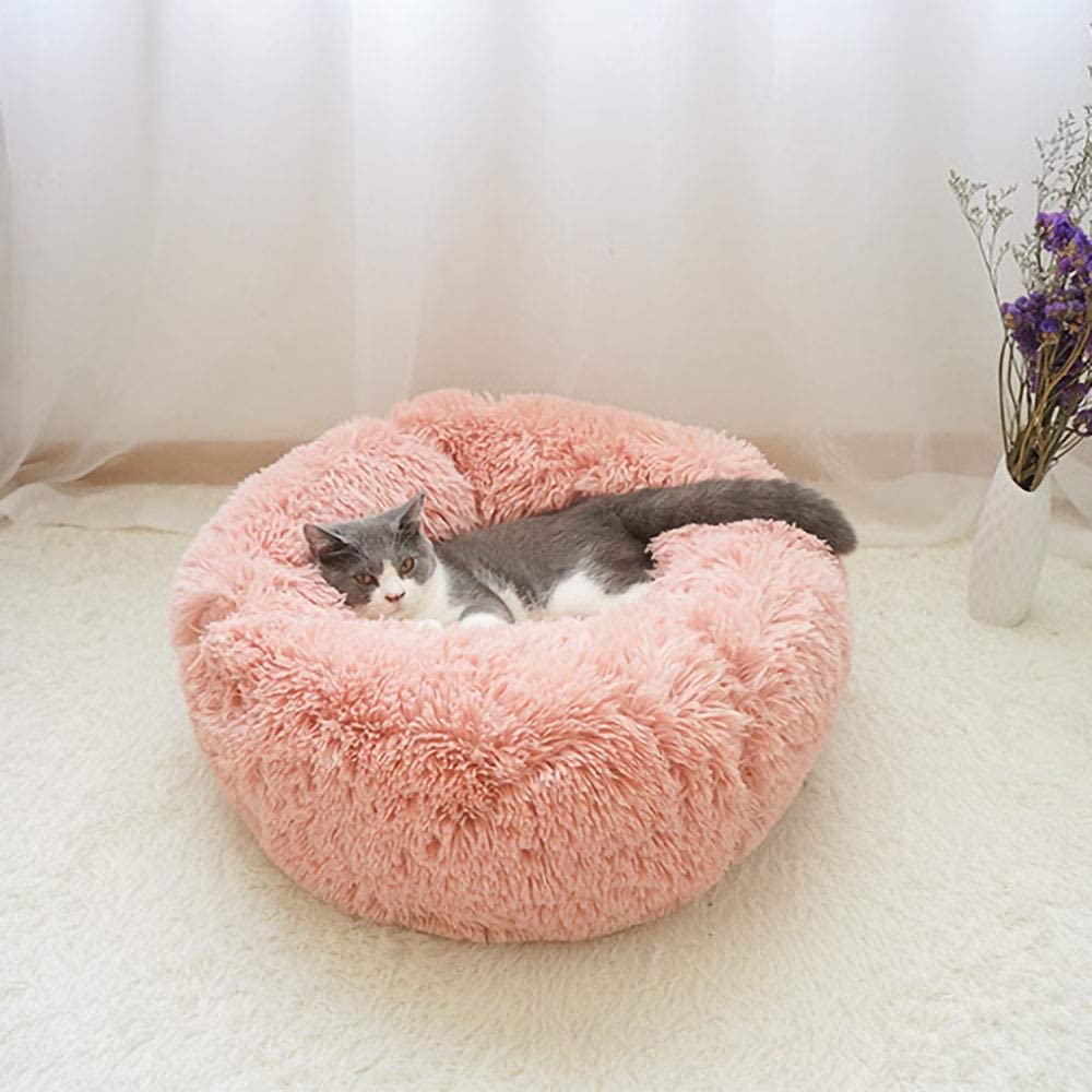  Decdeal Cama de Gato Donut Cama de Mascotas Perros Redonda Cómodo Suave Corto Nido de Donut con una Bola de Sisal para Animales Domésticos Cachorros para Dormir Descansar Invierno 