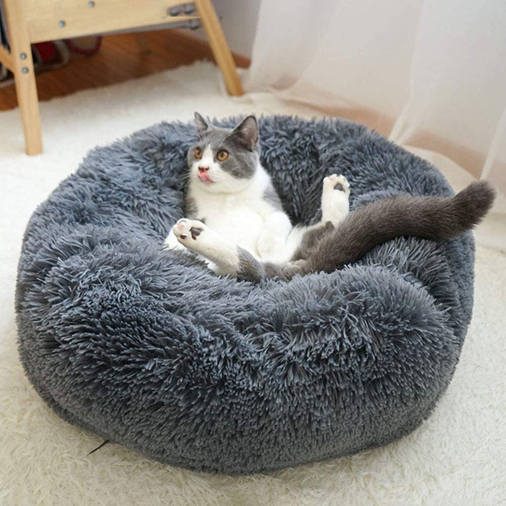  Decdeal Cama de Gato Donut Cama de Mascotas Perros Redonda Cómodo Suave Corto Nido de Donut con una Bola de Sisal para Animales Domésticos Cachorros para Dormir Descansar Invierno 