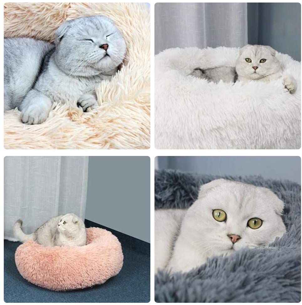  Decdeal Cama de Gato Donut Cama de Mascotas Perros Redonda Cómodo Suave Corto Nido de Donut con una Bola de Sisal para Animales Domésticos Cachorros para Dormir Descansar Invierno 