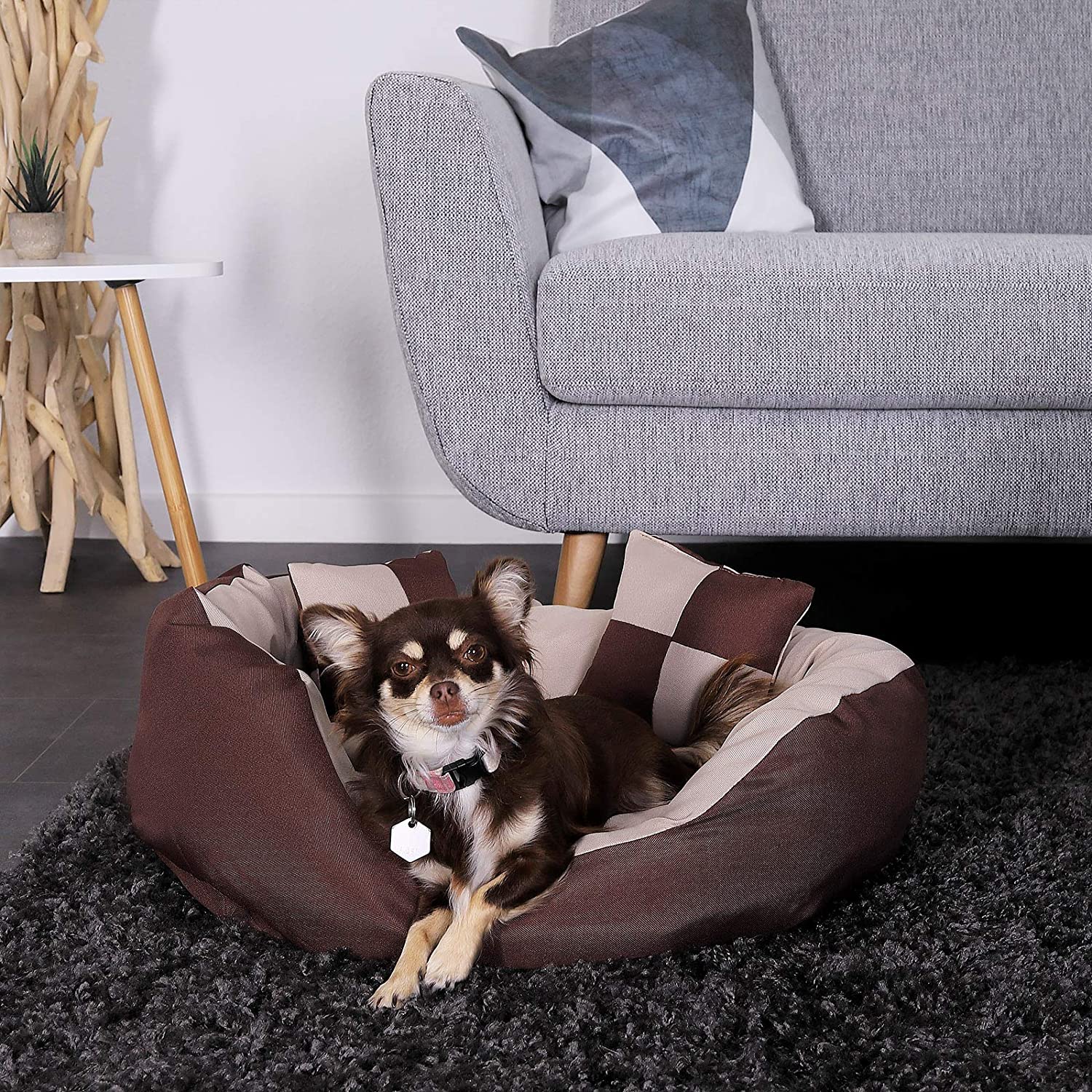  Dibea - Cama para Perros 4 en 1, cojín para Perros, Cesta para Perros con cojín Reversible, Color marrón/Beige, tamaño S 