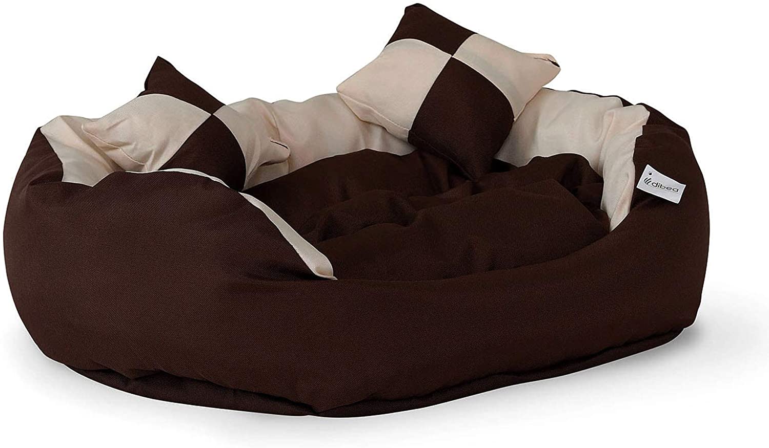  Dibea - Cama para Perros 4 en 1, cojín para Perros, Cesta para Perros con cojín Reversible, Color marrón/Beige, tamaño S 