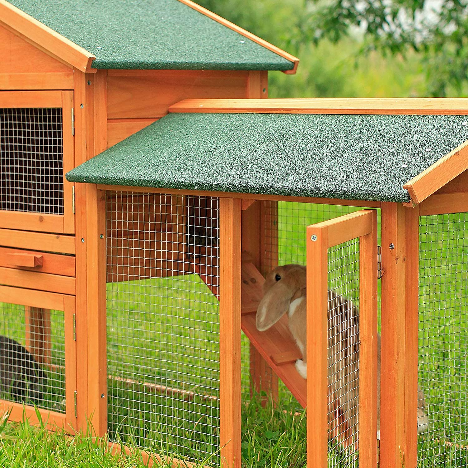  Dibea Corral para Animales pequeños de Primera Calidad, Modelo RH10240, Dimensiones: 147 x 52 x 85 cm. Corral de Madera con 2 amplios Pisos y vallado con 3 Puertas. para Conejos, liebres y cobayas 