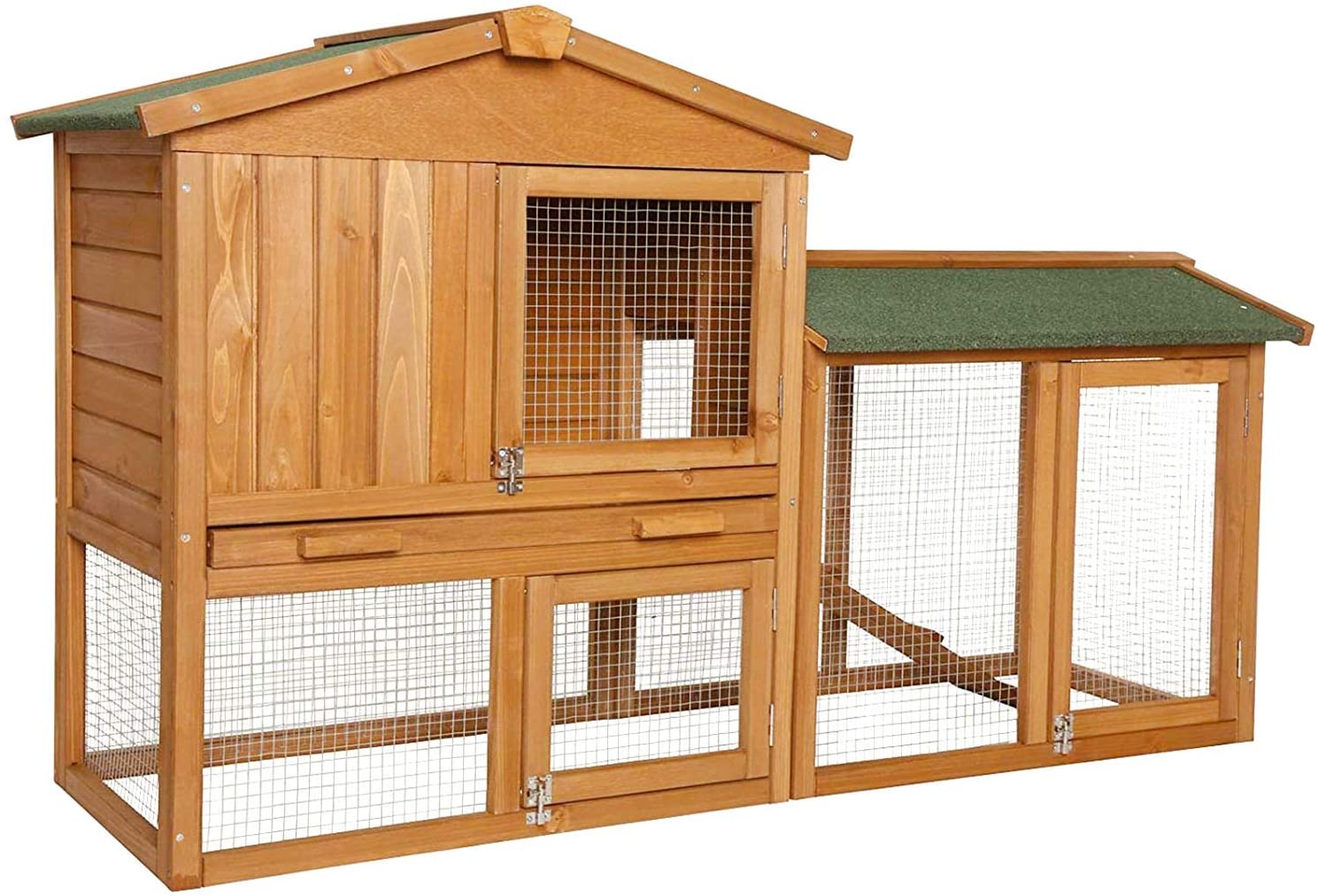  Dibea Corral para Animales pequeños de Primera Calidad, Modelo RH10240, Dimensiones: 147 x 52 x 85 cm. Corral de Madera con 2 amplios Pisos y vallado con 3 Puertas. para Conejos, liebres y cobayas 