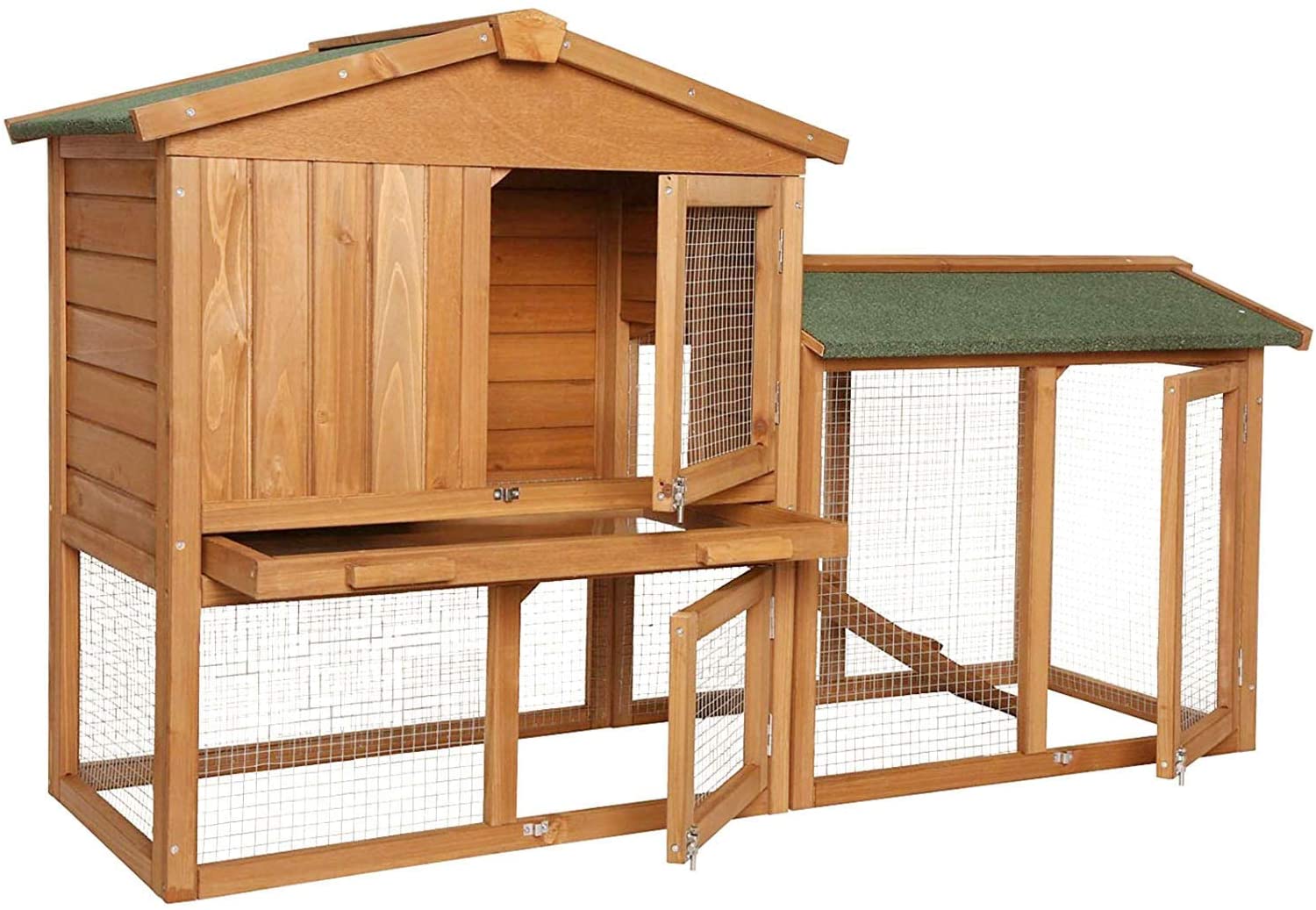  Dibea Corral para Animales pequeños de Primera Calidad, Modelo RH10240, Dimensiones: 147 x 52 x 85 cm. Corral de Madera con 2 amplios Pisos y vallado con 3 Puertas. para Conejos, liebres y cobayas 