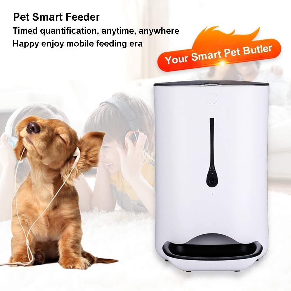  Dispensador Automático De Alimentos para Mascotas para Gatos Y Perros, con Temporizador Programable, Cámara HD para Grabación De Voz Y Video, Aplicación Habilitada para Wi-Fi para iPhone Y Android 