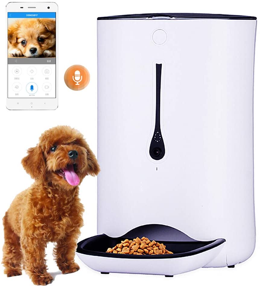  Dispensador Automático De Alimentos para Mascotas para Gatos Y Perros, con Temporizador Programable, Cámara HD para Grabación De Voz Y Video, Aplicación Habilitada para Wi-Fi para iPhone Y Android 