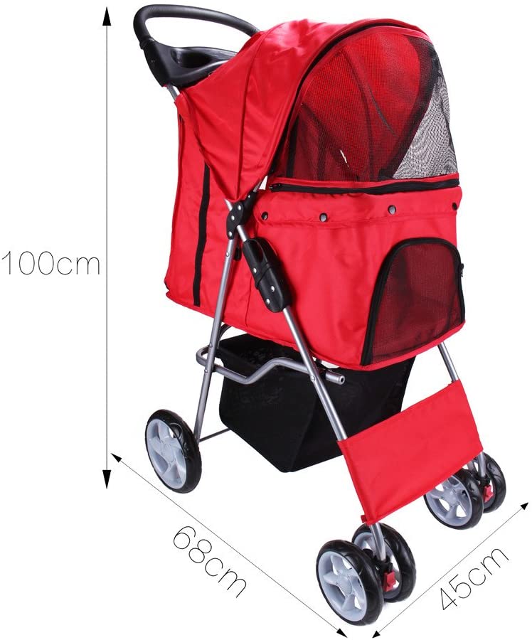  DISPLAY4TOP Carrito de 4 Ruedas para Mascotas Perros Gatos Animales Plegable Impermeable para Viaje Paseo (rosso) 